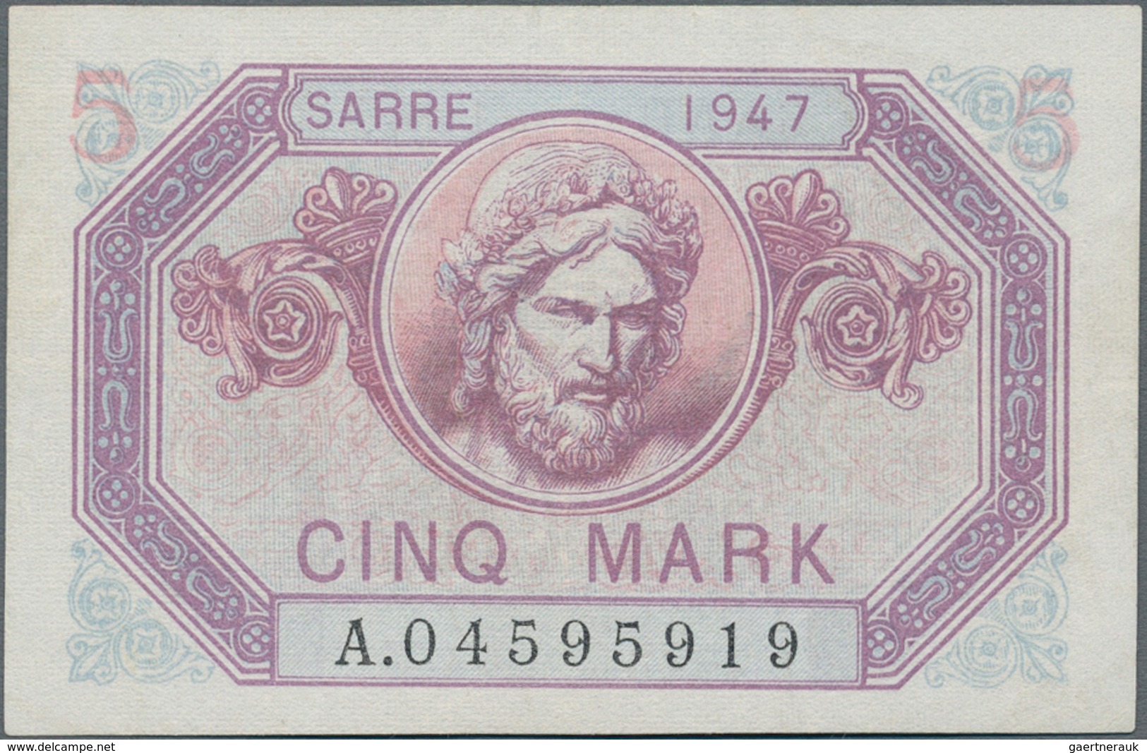 Deutschland - Nebengebiete Deutsches Reich: Saar 5 Mark 1947, Ro.869, Sehr Schöne Note Mit Leichten - Autres & Non Classés