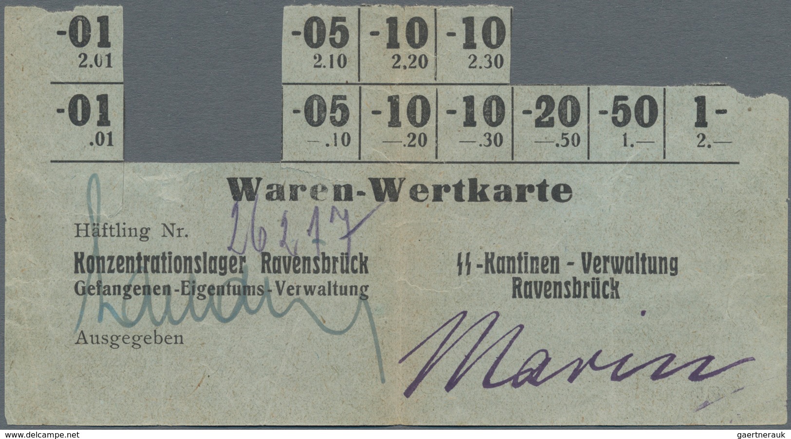 Deutschland - Konzentrations- Und Kriegsgefangenenlager: Concentration Camp Ravensbrück Ration Card - Autres & Non Classés