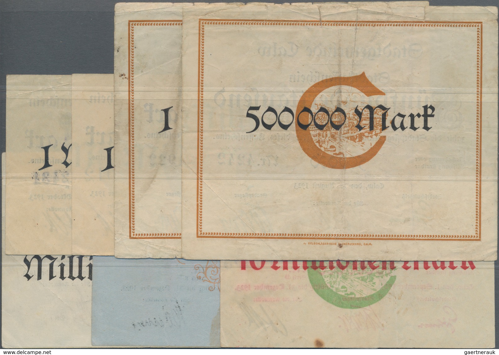 Deutschland - Notgeld - Württemberg: Calw, Stadt, 500 Tsd, 1 Mio. Mark, 10.8.1923; 1 Mio. Mark, 20.8 - [11] Emissions Locales