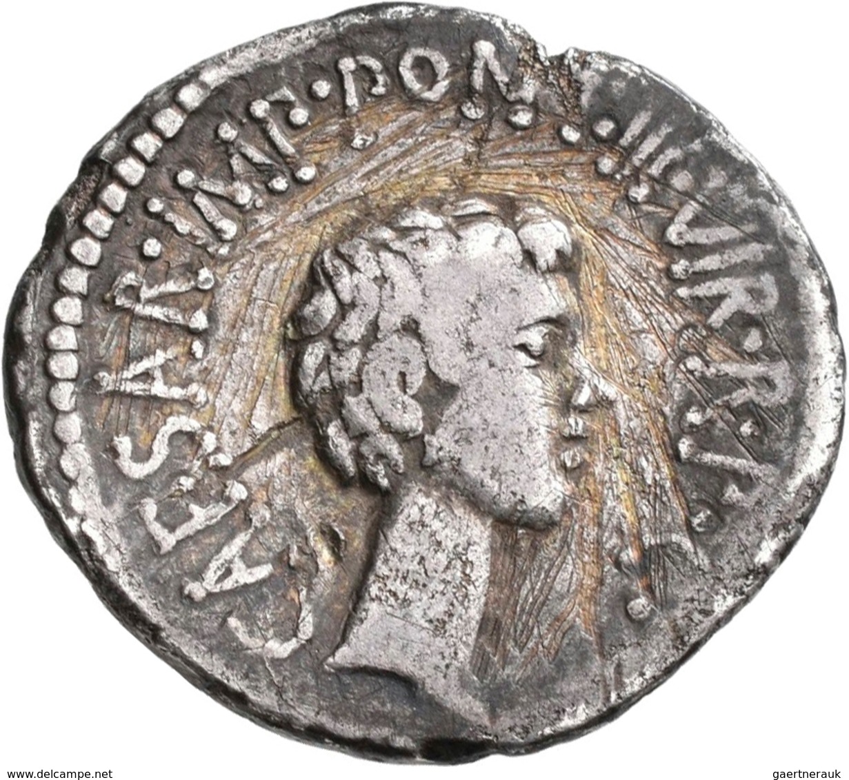Marcus Antonius (31 V.Chr.): AR-Denar 41 V. Chr., Mit M. Barbatius Pollio, Heeresmünzstätte, 3,55 G, - Autres & Non Classés