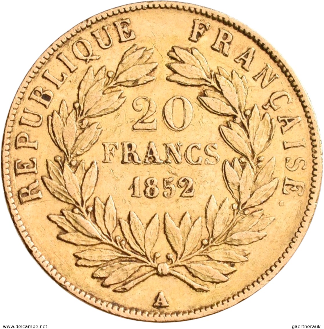 Frankreich - Anlagegold: 2. Republik 1848-1852: Louis-Napoleon Bonaparte, 20 Francs 1852 A, KM# 774, - Autres & Non Classés