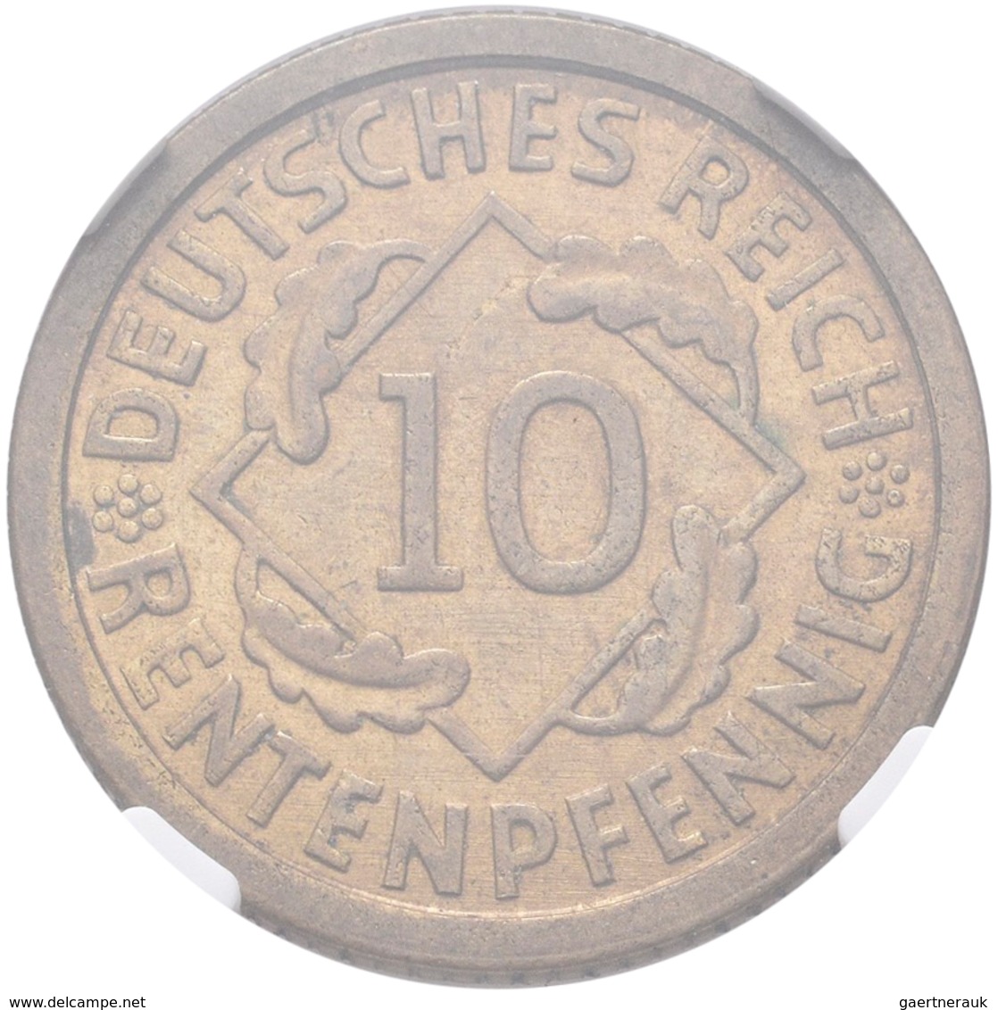 Weimarer Republik: 10 Rentenpfennig 1925 F, Fehlprägung Infolge Falscher Stempelkopplung, Ab 1925 Hä - Otros & Sin Clasificación