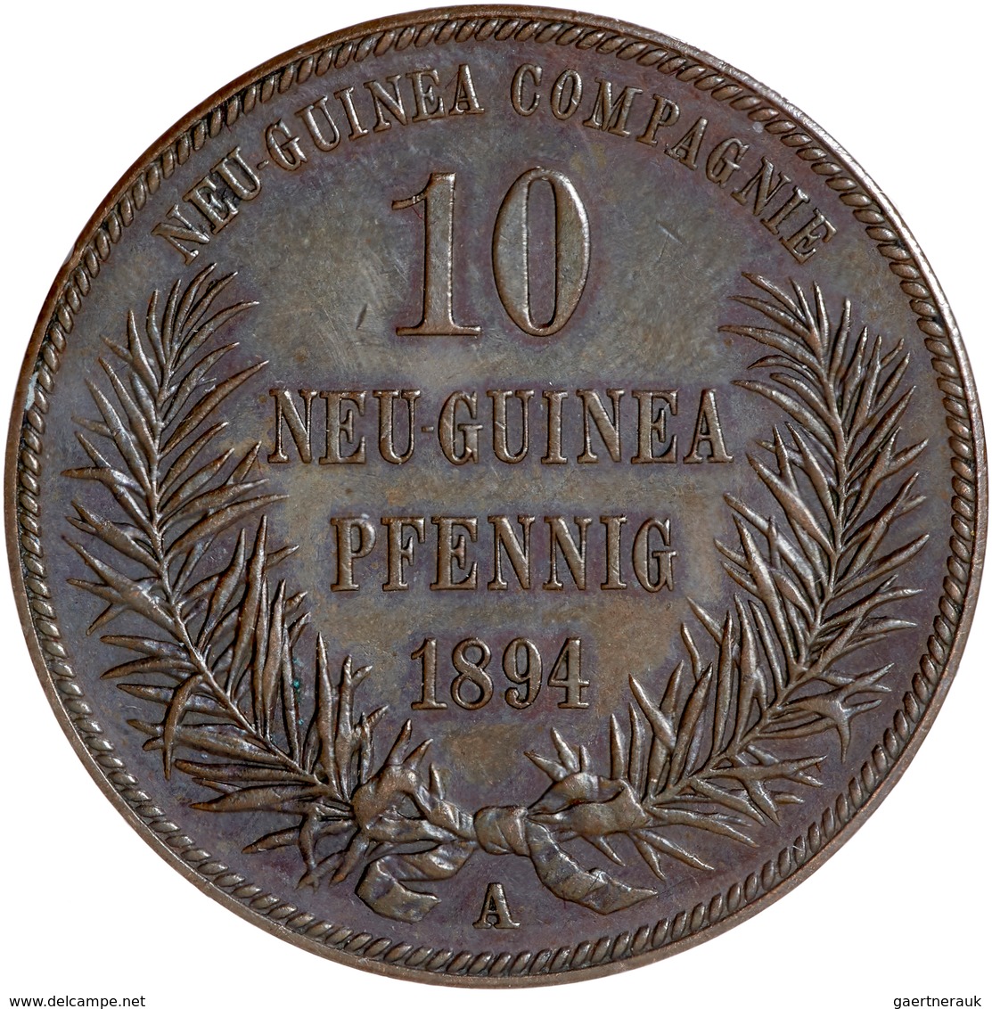 Deutsch-Neuguinea: 10 Neu-Guinea Pfennig 1894 A, Paradiesvogel, Jaeger 703, AKS 961, Schöne Kupferpa - Deutsch-Neuguinea