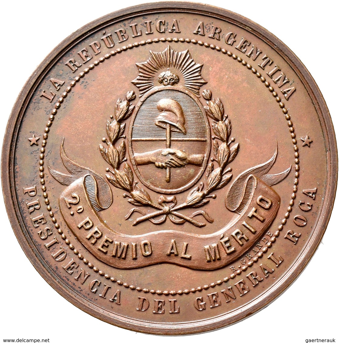 Medaillen Alle Welt: Argentinien: Bronzemedaille 1882 Von R. Grande. Preismedaille Der Kontinental-A - Unclassified