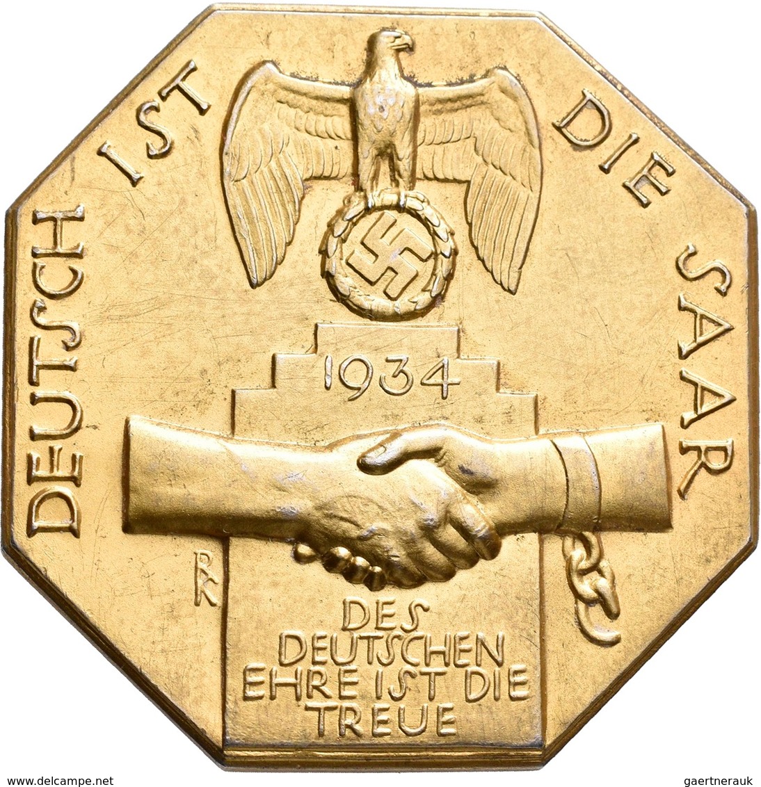 Medaillen Deutschland: Drittes Reich 1933-1945: Oktonale Silber-Plakette 1934 Vergoldet, Einseitig ( - Sonstige & Ohne Zuordnung