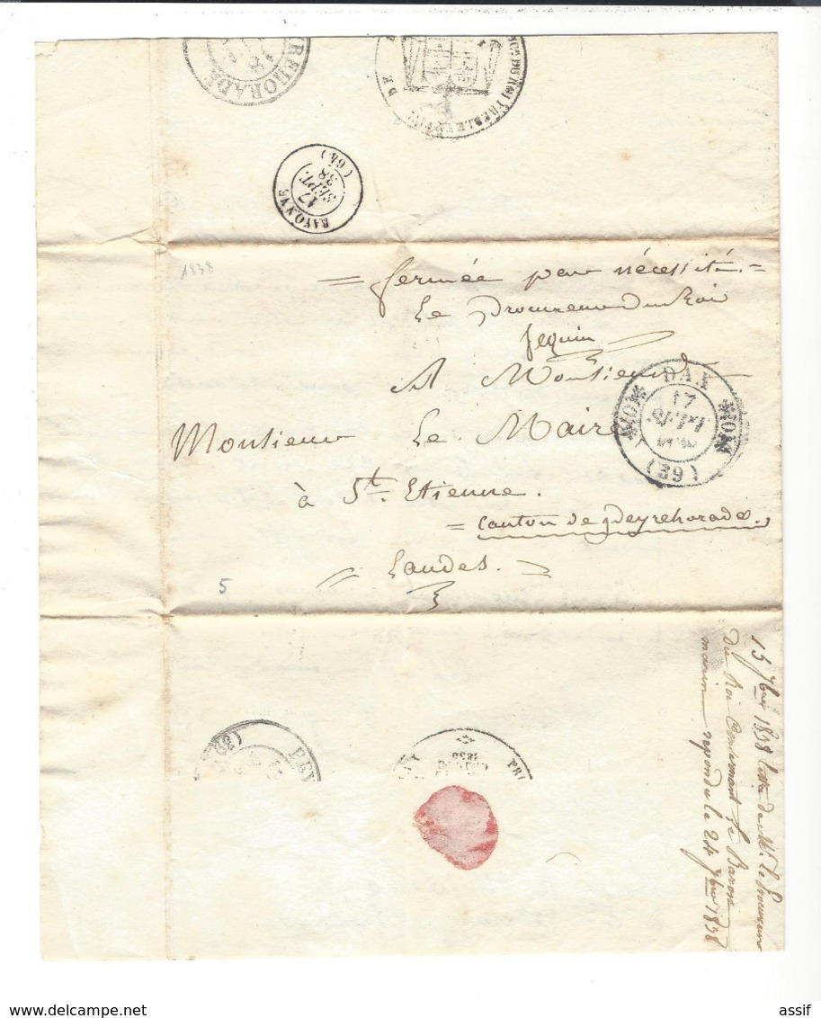 ST - ETIENNE D'ORTHE  Lettre 1838  Procureur Du Roi Dax  Enquête Moralité  Cachet  Dax Type 11 - Cad Peyrehorade Type 13 - Unclassified