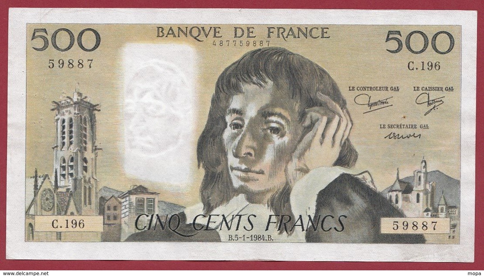 500 Francs "Pascal" Du 05/01/1984.B--- F/TTB+---ALPH C.196 - 500 F 1968-1993 ''Pascal''