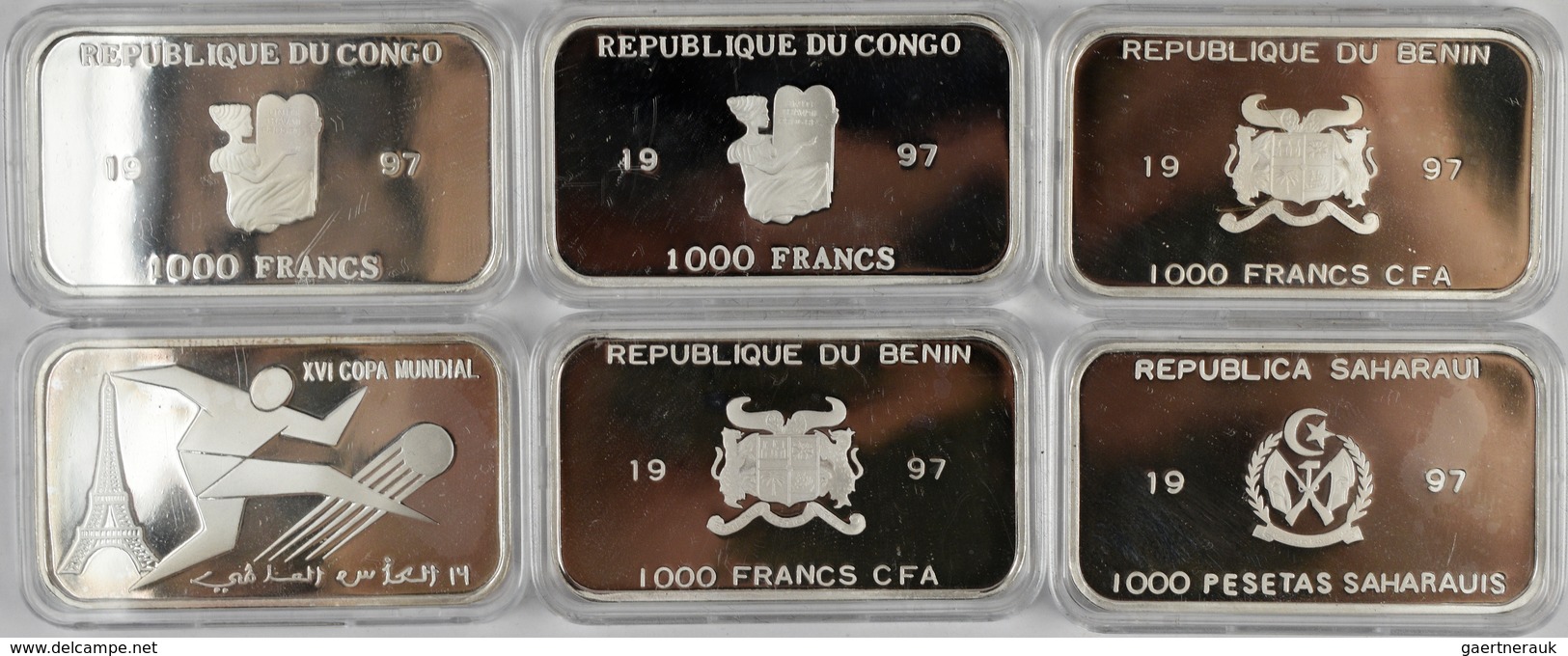 Alle Welt: Set 6 Silberbarrenmünzen Aus: Congo (2 X 1000 Francs 1997), Benin (2 X 1000 Francs CFA 19 - Otros & Sin Clasificación