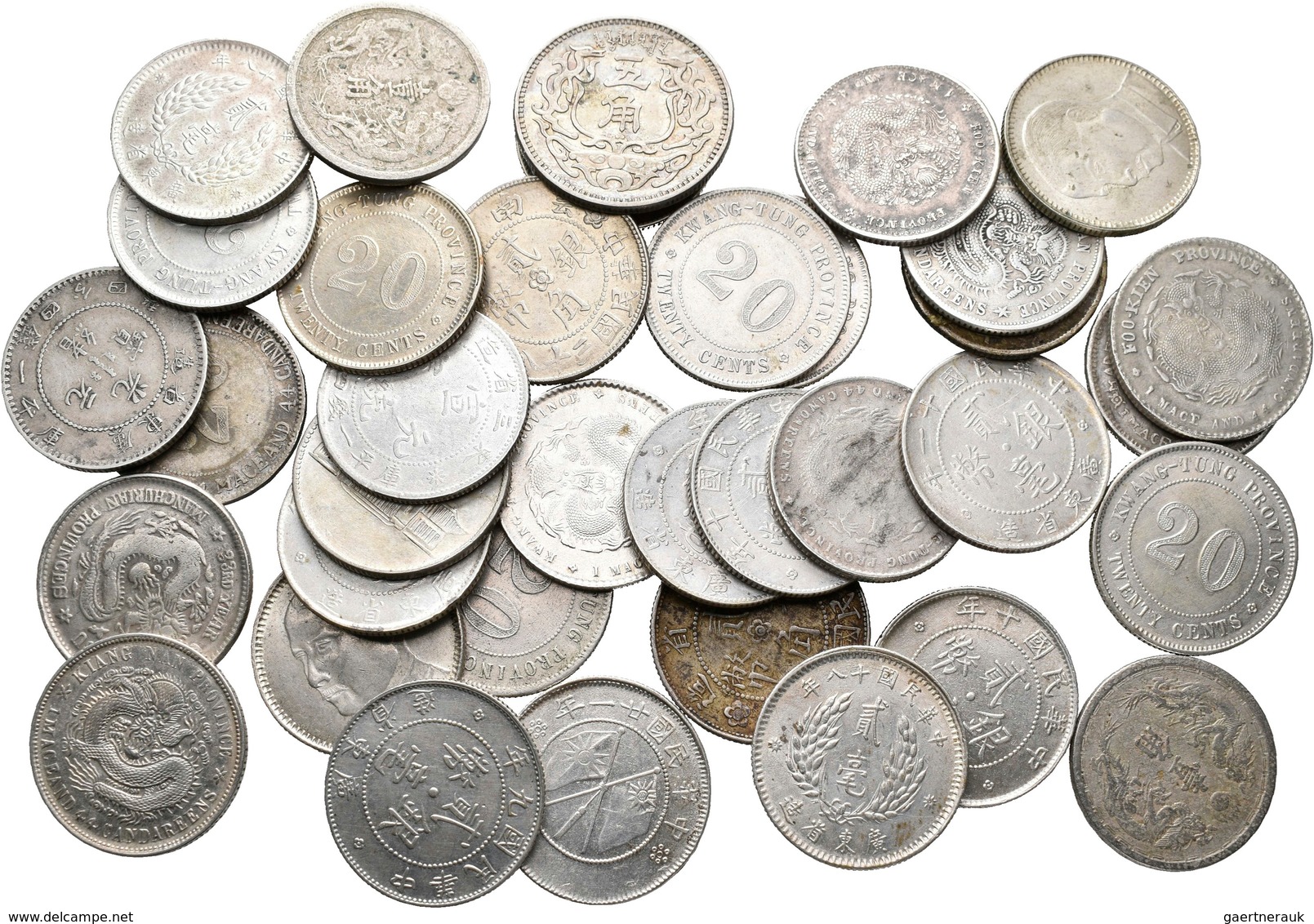 China: Lot 36 X 20 Cents Münzen Um 1920, Nicht Näher Bestimmt, überwiegend Aus Der Kwang-Tung Provin - China