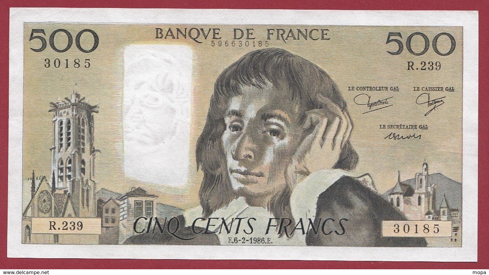 500 Francs "Pascal" Du 06/02/1986.E--- VF/SUP---ALPH R.239 - 500 F 1968-1993 ''Pascal''