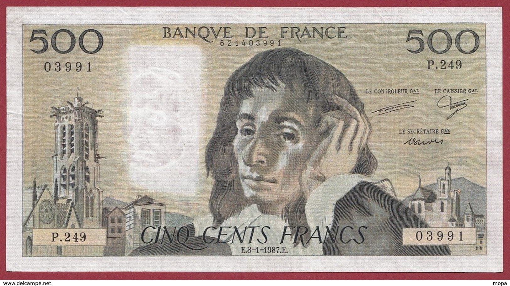 500 Francs "Pascal" Du 08/01/1987.E--- F/TTB+---ALPH P.249 - 500 F 1968-1993 ''Pascal''