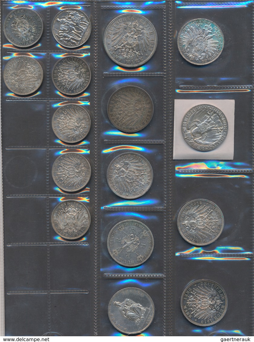 Umlaufmünzen 2 Mark Bis 5 Mark: Lot Von Insgesamt 17 Silbermünzen Des Deutschen Kaiserreichs; 1 X 5 - Taler Et Doppeltaler