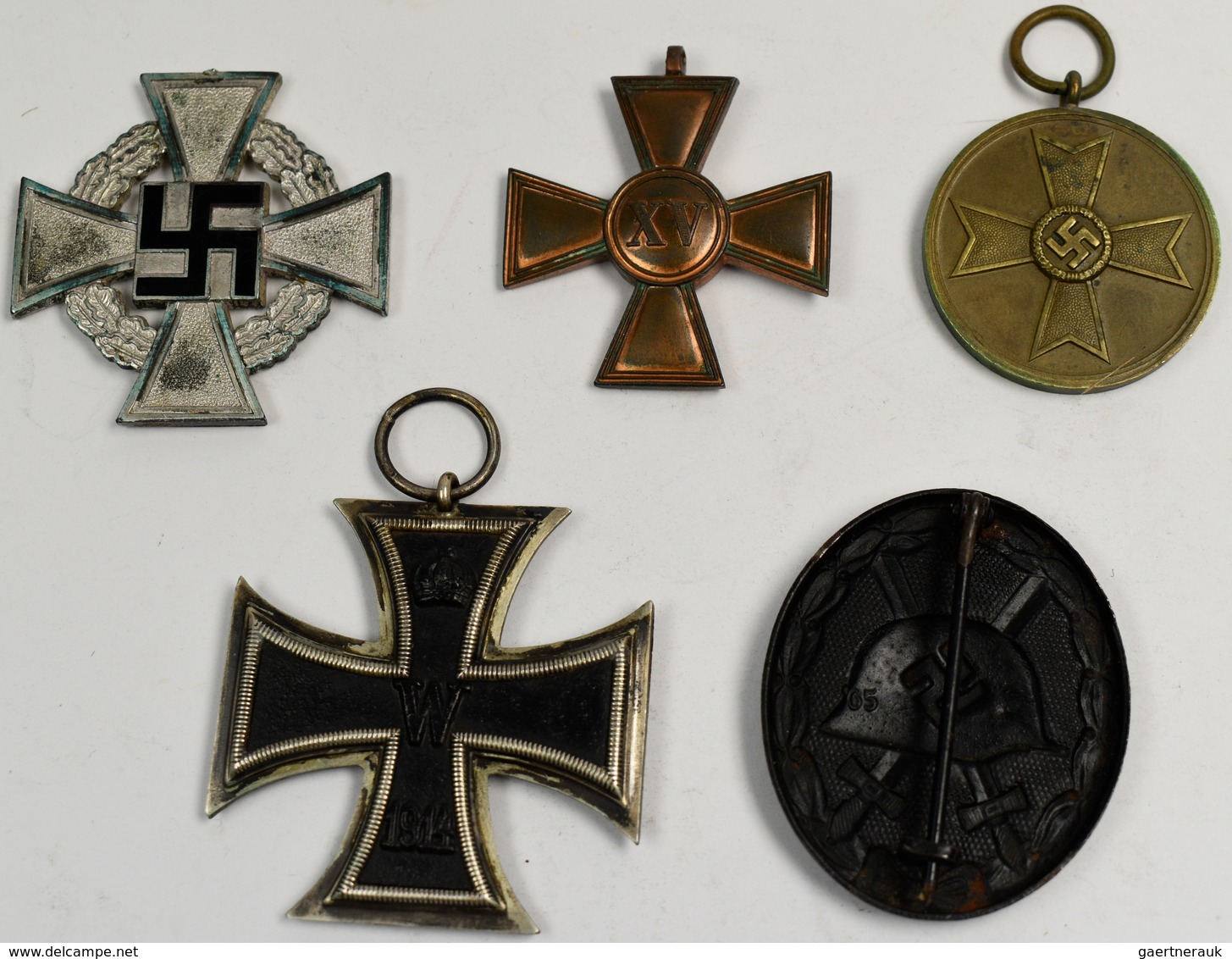 Orden & Ehrenzeichen: Lot 5 Stück; Dienstauszeichnung 1. Klasse Für 15 Jahre / Eisernes Kreuz 1914 / - Sonstige & Ohne Zuordnung