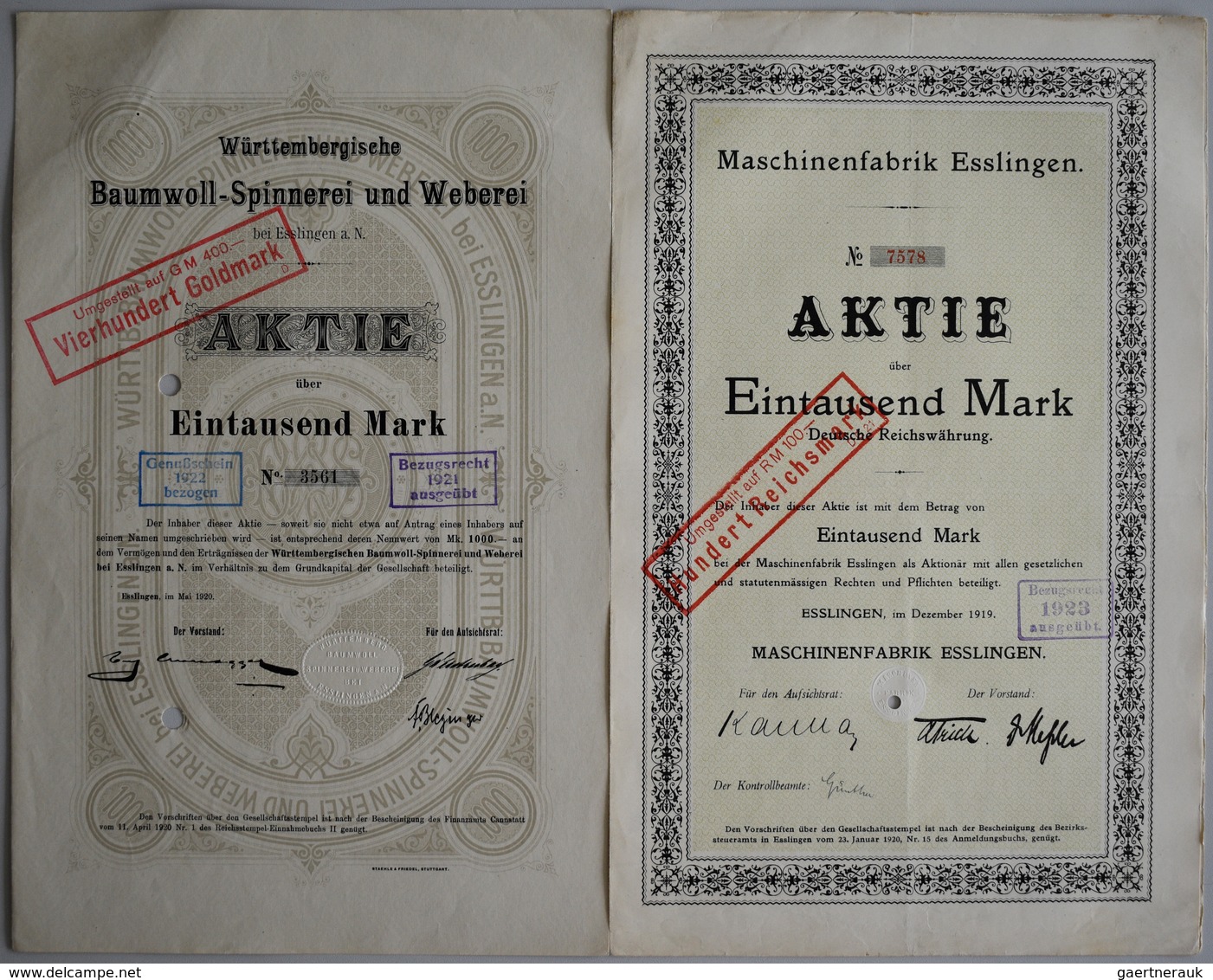 Alte Aktien / Wertpapiere: DEUTSCHLAND, Esslingen (Ba-Wü). Lot 4 Verschiedene Aktien Aus Esslingen: - Autres & Non Classés