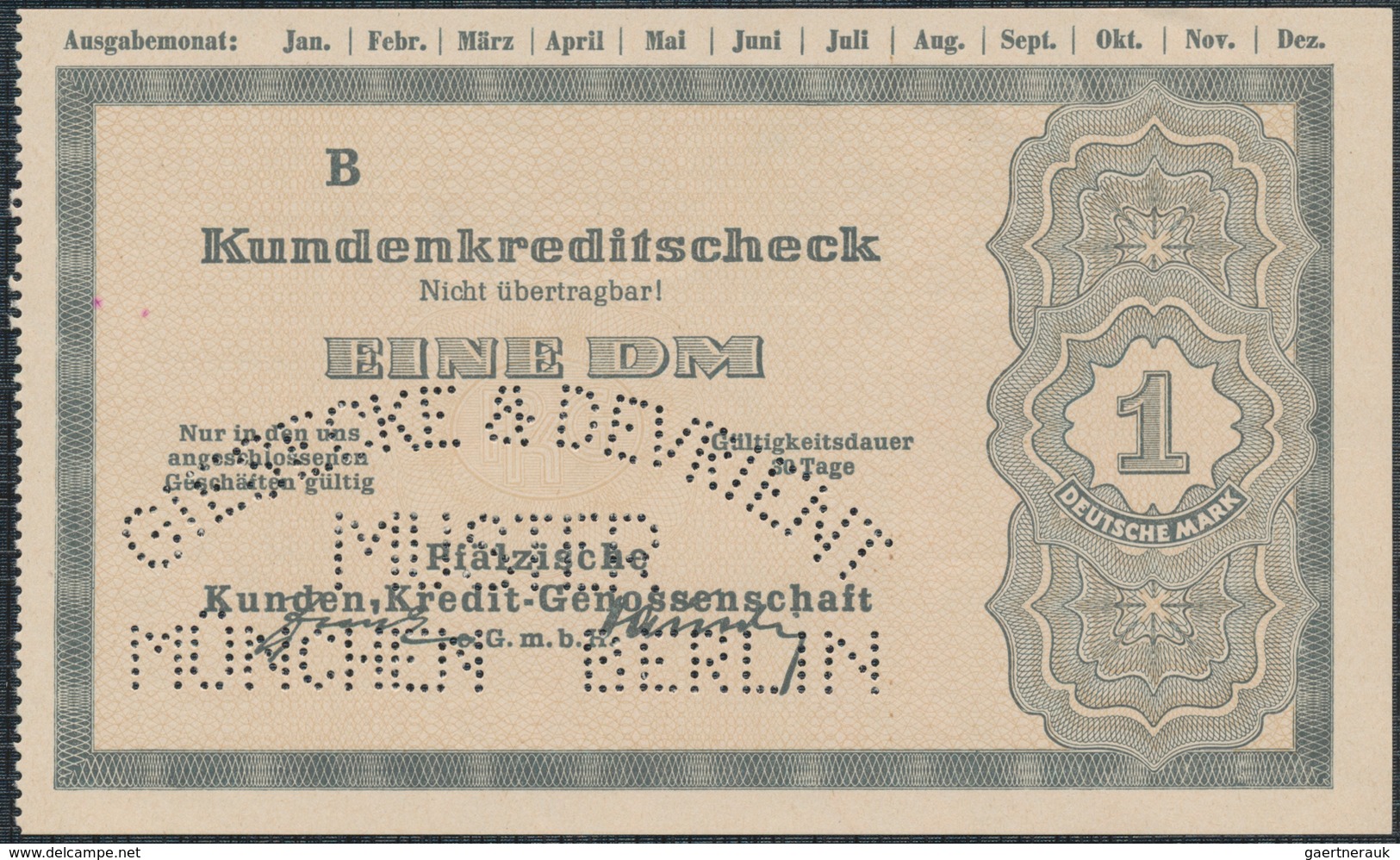 Alte Aktien / Wertpapiere: SCHECK: Pfälzische Kunden, Kredit-Genossenschaft EGmbH. Kundenkreditschec - Sonstige & Ohne Zuordnung