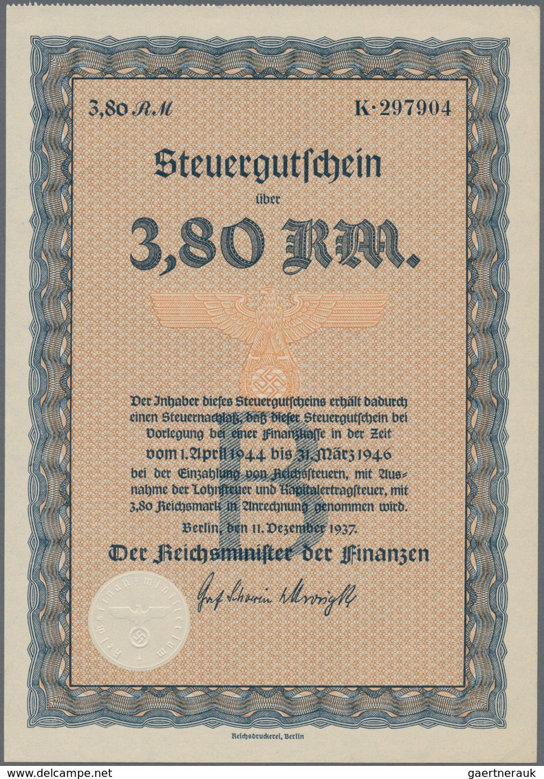 Alte Aktien / Wertpapiere: STEUERGUTSCHEIN: Lot 5 Steuergutscheine Von 11.12.1937 Mit Unterdruckbuch - Autres & Non Classés