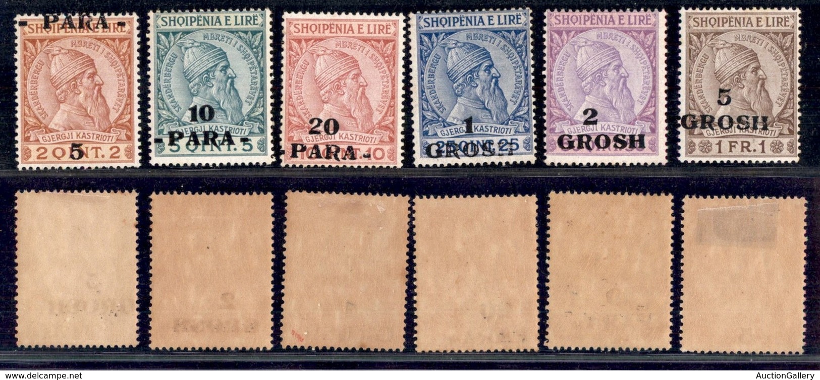 ALBANIA - 1914 - Soprastampati (41/46) - Serie Completa - 5 Para Su 2 Quind Con Spostamento Di Soprastampa -  Gomma Orig - Autres & Non Classés