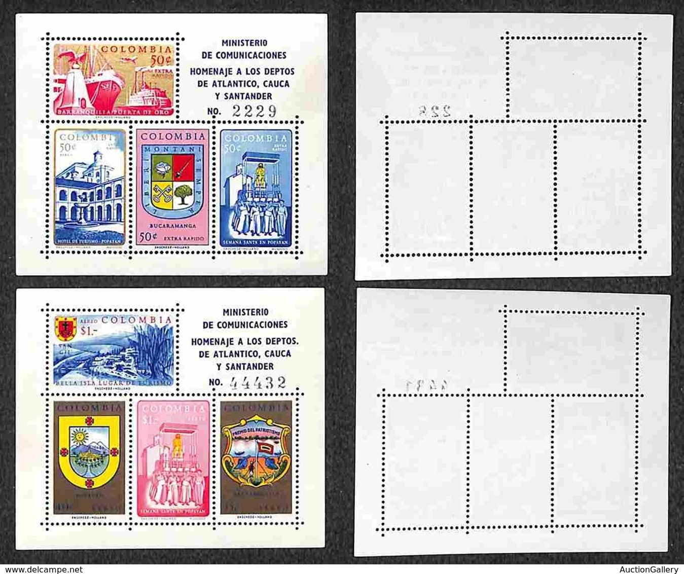 COLOMBIA - 1961 - Foglietti Dipartimento Oceano Atlantico (block 23/24) - Gomma Integra (30) - Other & Unclassified