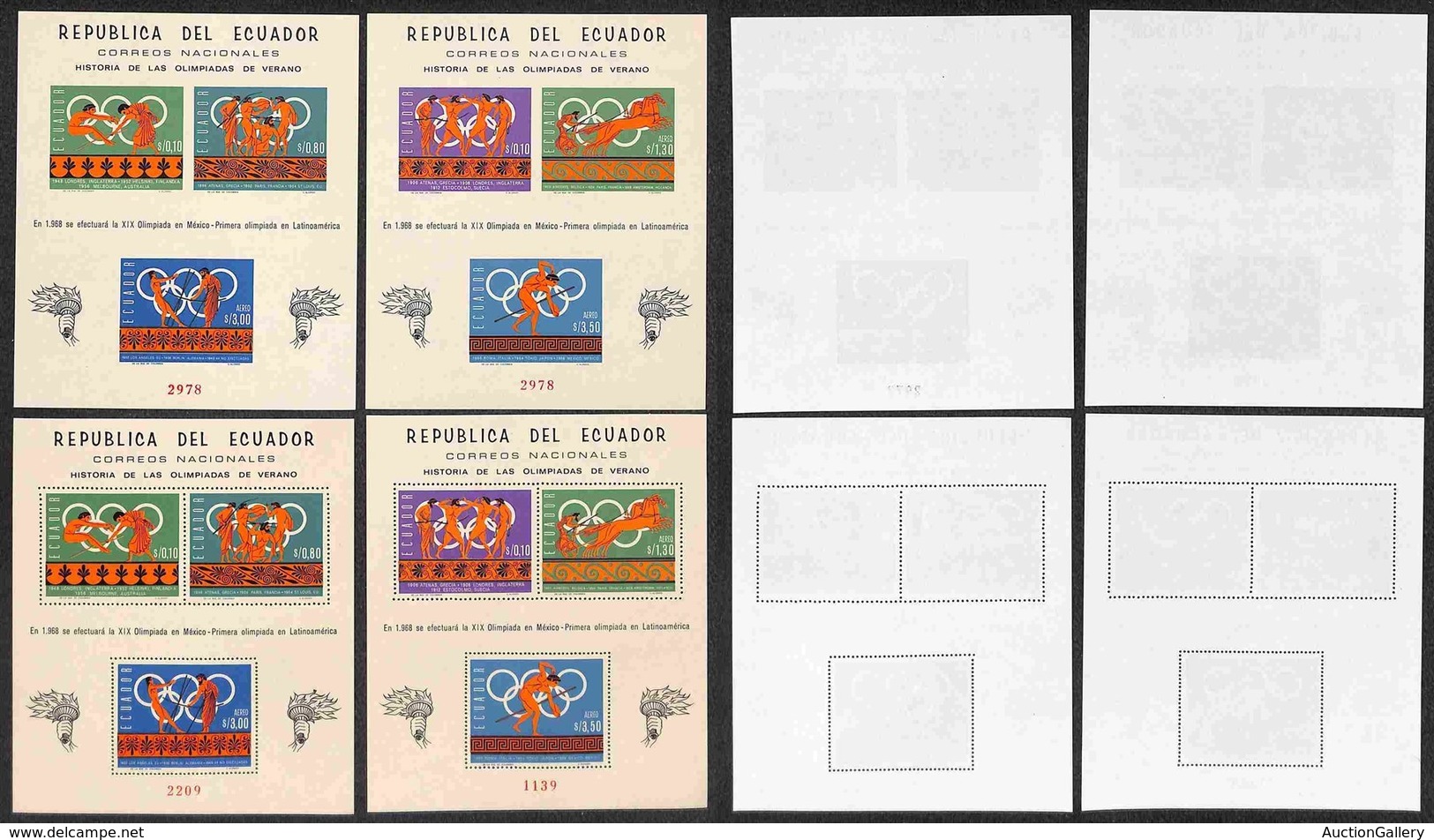 ECUADOR - 1966 - Foglietti Storia Delle Olimpiadi (block 26/27 A/B) - 4 Foglietti - Gomma Integra (60) - Altri & Non Classificati