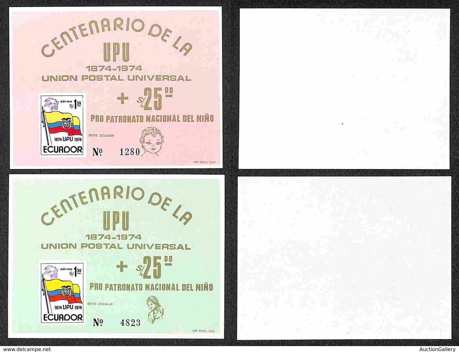 ECUADOR - 1974 - Foglietti 100 Anni UPU (block 66/67) - Sempre Senza Gomma (100) - Altri & Non Classificati