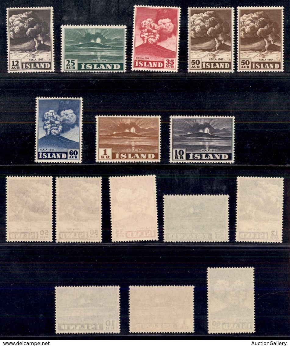 ISLANDA - 1948 - Vulcano Hekla (247/253+250b) - Serie Completa Con Le Due Tonalità Di Colore Del 50 Aur - Gomma Integra  - Other & Unclassified
