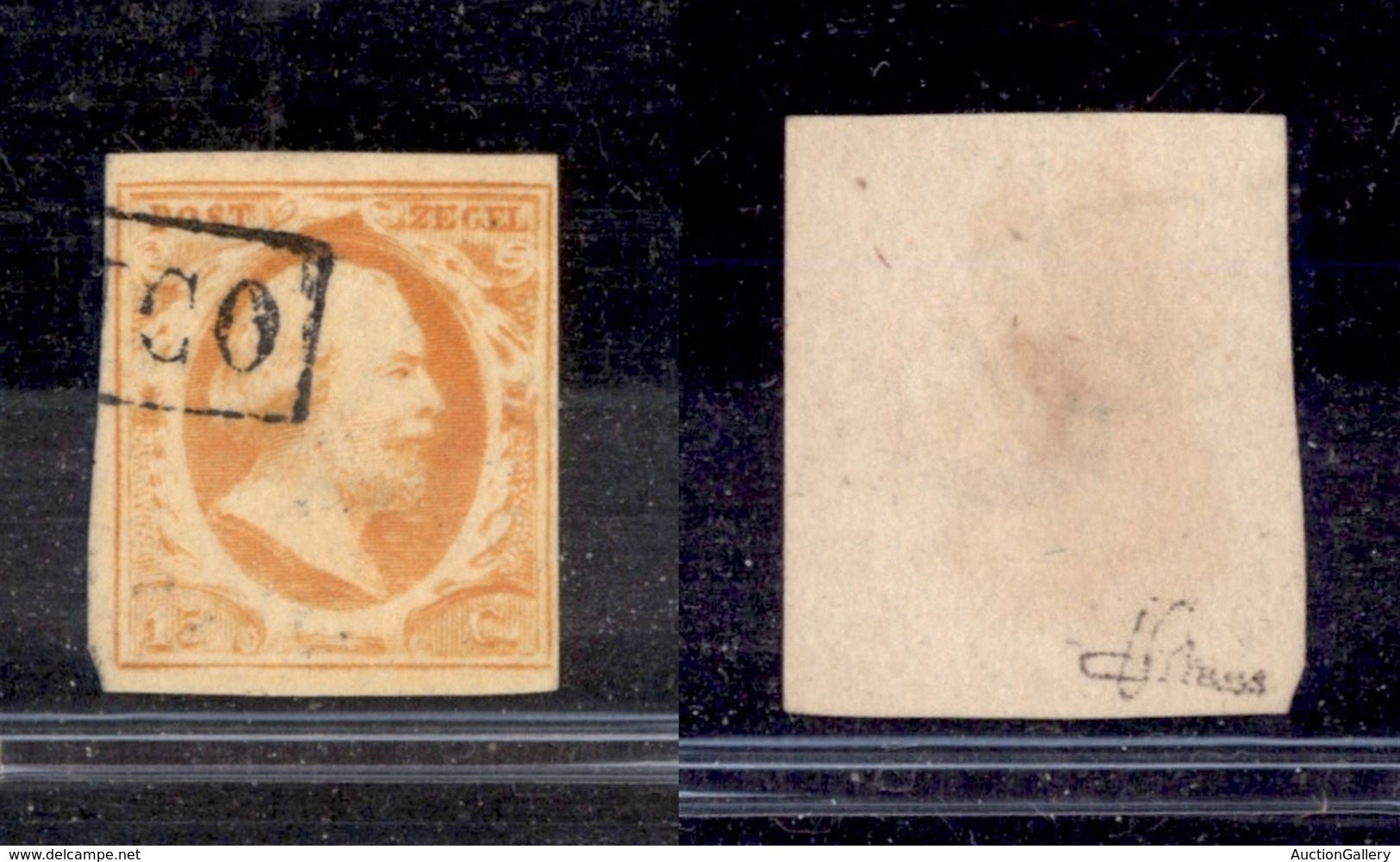 OLANDA - 1852 - 15 Cent Guglielmo III Giallo Arancio (3a) - Corto A Destra - Usato (140) - Other & Unclassified