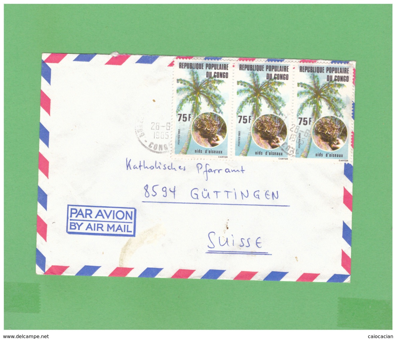 1985 REPUBLIQUE POPOLAIRE DU CONGO AIR MAIL COUVERT WITH 3 STAMPS TO SWISS - Briefe U. Dokumente