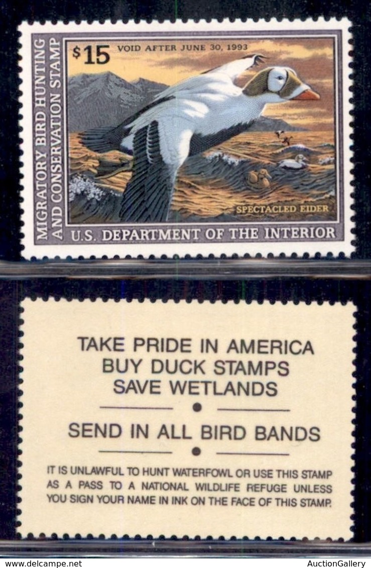 STATI UNITI D'AMERICA - Dipartimento Dell'interno - 1992 - 15 Dollari Spectacled Eider (RW59) - Gomma Integra - Other & Unclassified