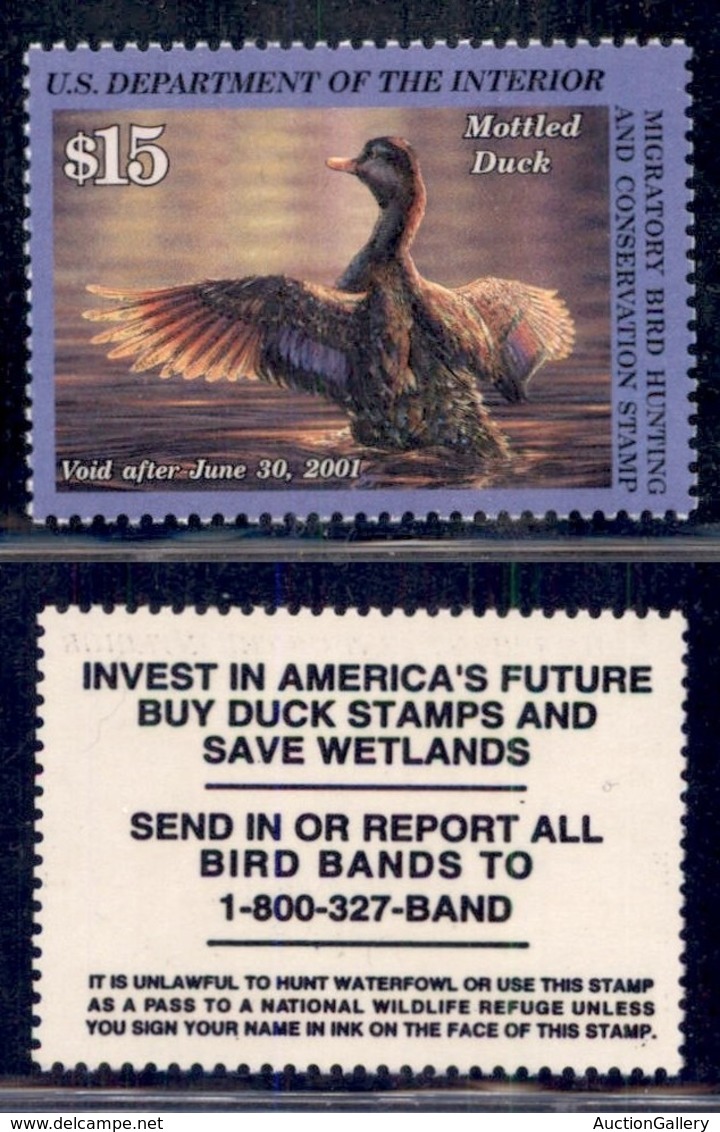 STATI UNITI D'AMERICA - Dipartimento Dell'interno - 2000 - 15 Dollari Mottled Duck (RW67) - Gomma Integra - Other & Unclassified