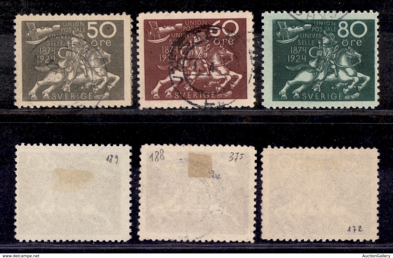 SVEZIA - 1924 - 50+60+80 Ore Cinquantenario UPU (168w/170w) - 3 Valori Della Serie - Usati (120) - Other & Unclassified