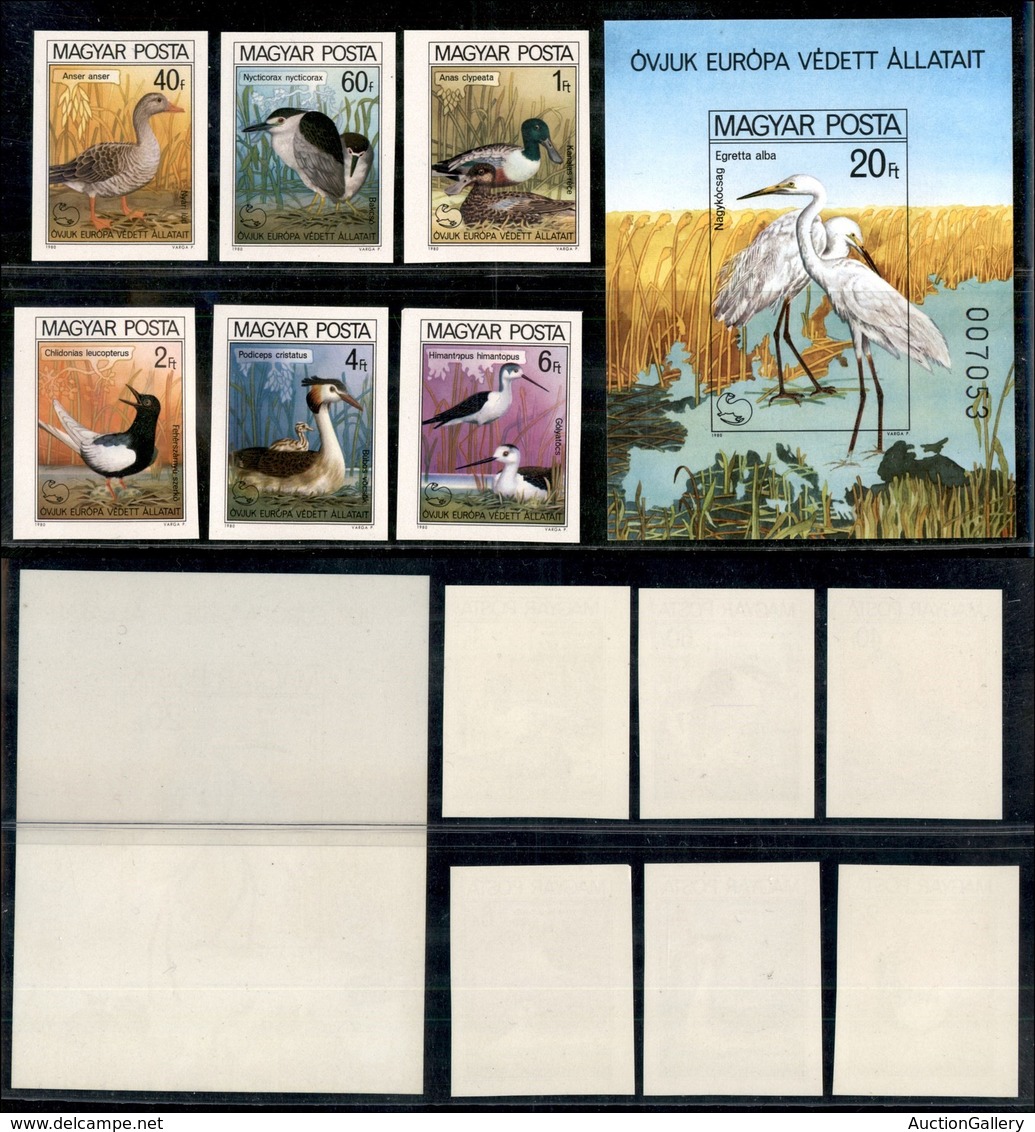 UNGHERIA - 1980 - Uccelli (3451/3456 + Block 146 B) - Serie Completa + Foglietto - Non Dentellati - Gomma Integra (80) - Other & Unclassified
