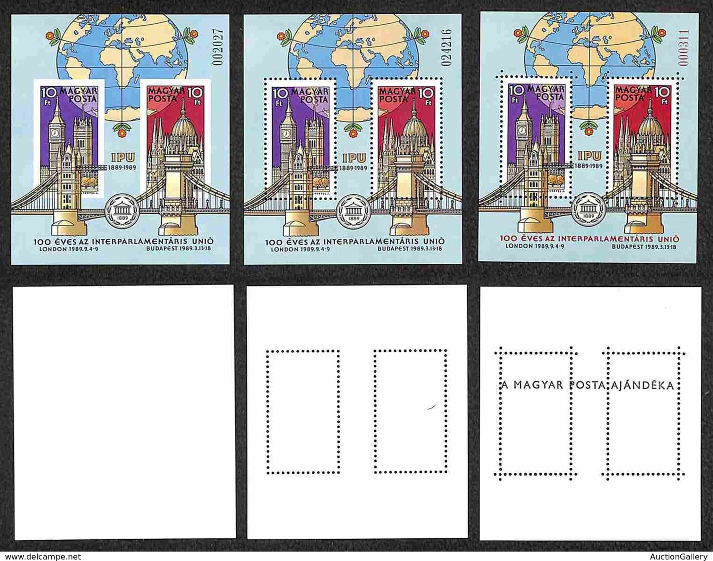 UNGHERIA - 1989 - Foglietti 100 Anni IPU (block 202A+B + 202 AI) - I Tre Foglietti Dell'emissione - Gomma Integra (134) - Altri & Non Classificati