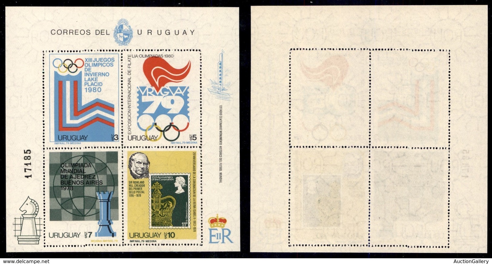 URUGUAY - 1979 - Foglietto Esposizione Filatelica Olimpiadi 1980 (block 42) - Gomma Integra (35) - Other & Unclassified