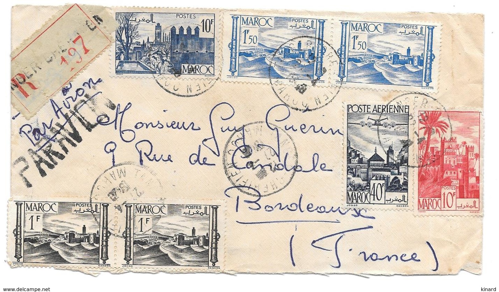 LETTRE RECOMMANDE  TANGER CHERIFIENS PAR AVION 1947. POUR BORDEAUX..  TBE SCAN - Sellos Locales