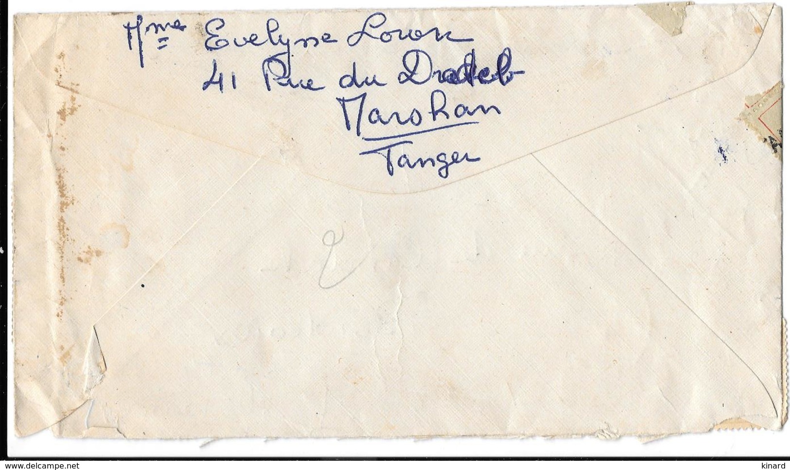 LETTRE RECOMMANDE  TANGER CHERIFIENS PAR AVION 1947. POUR BORDEAUX..  TBE SCAN - Locals & Carriers