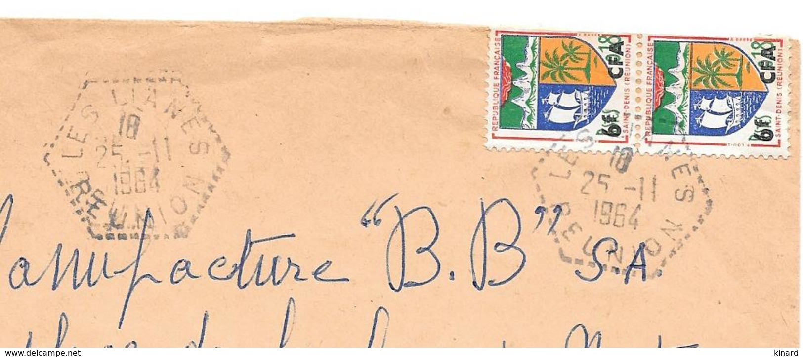 LETTRE DE LA REUNION ..1964.. CACHET  HEXAGONAL AGENCE RURALE   LES LIANES.. VOIR SCAN - 1961-....