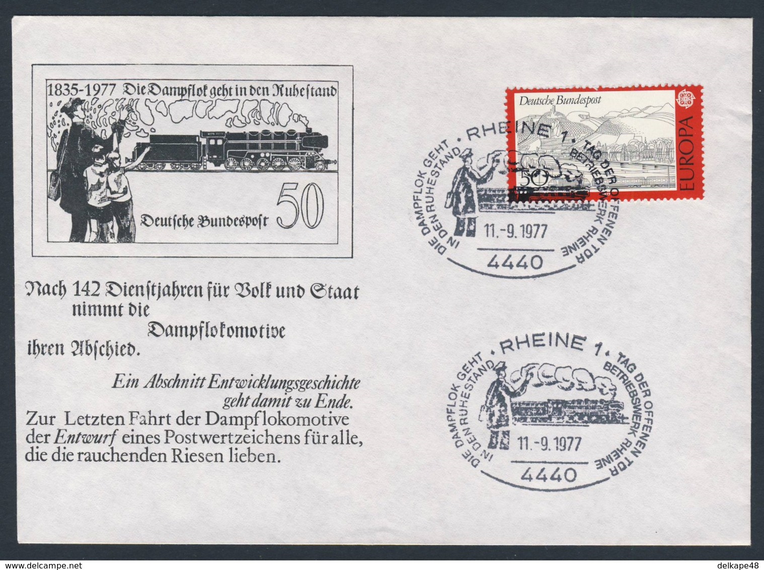 Deutschland Germany 1977 Brief Cover - 1835 - 1977 Dampflok Geht In Ruhestand - Betriebswerk Rheine - Treinen