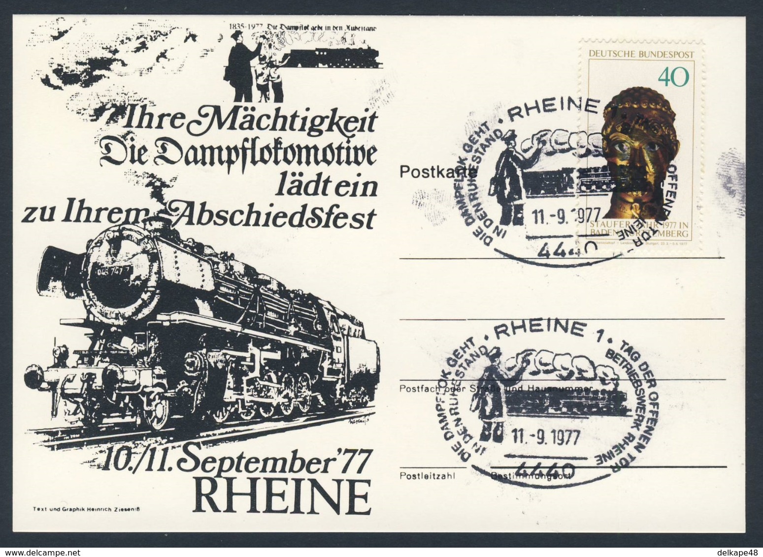 Deutschland Germany 1977 Karte Card - Dampflok Lädt Ein Zu Ihrem Abschiedsfest, Rheine - Betriebswerk Rheine - Treinen