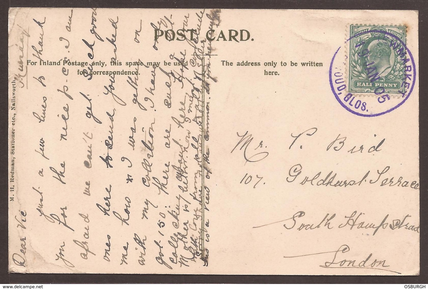 GREAT BRITAIN. POSTCARD. NAILSWORTH HILL. MH REDMAN. USED. GLOSCESTERSHIRE. - Other & Unclassified