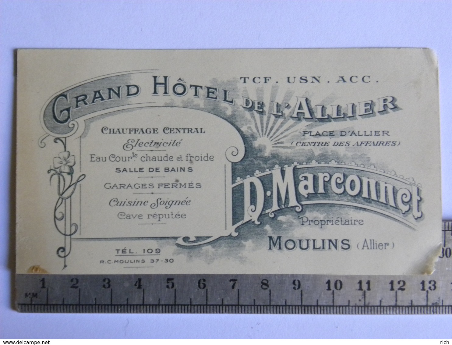 (03) Allier - Carte Commerciale - MOULINS - Grand Hôtel De L'Allier - Place D'Allier - D. Marconnet Propriétaire - Moulins