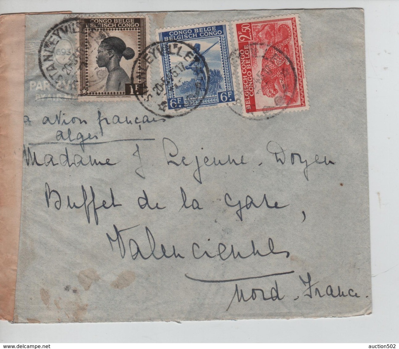 PR6697/ TP 241-257-264 S/L.Avion (par Avion Français Alger) C.Stanleyville 1945 Via Léo. Censure Congo Belge > France - Brieven En Documenten