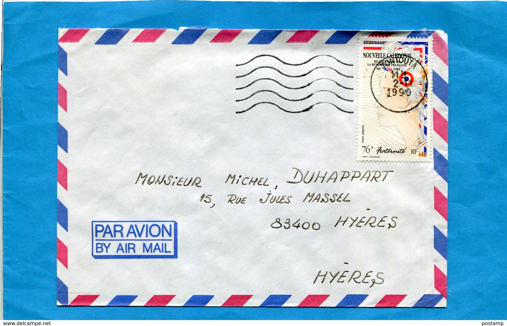 MARCOPHILIE-Lettre-NLLE CALEDONIE >Françe-cad-Tontouta-aéroport-1977-stamps N°A262-bicentenaire Révolution - Lettres & Documents