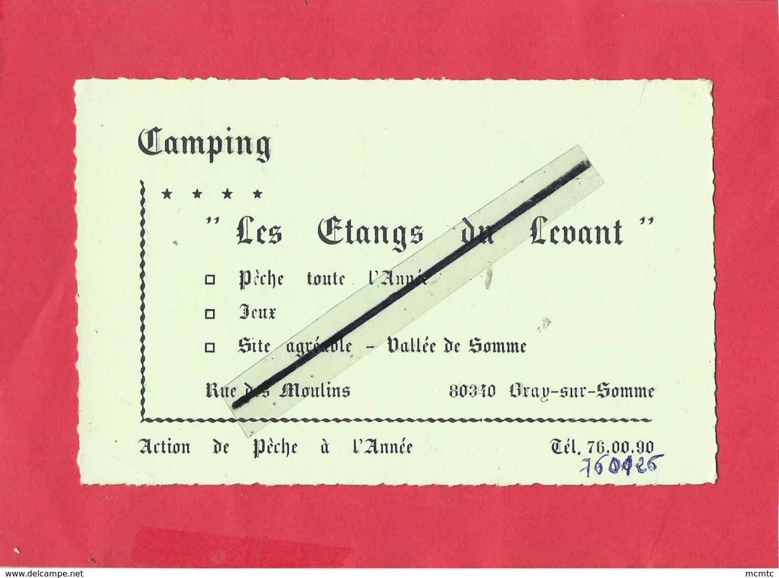 Carte De Visite - Bray Sur Somme - Camping Les Etangs Du Levant - Bray Sur Somme