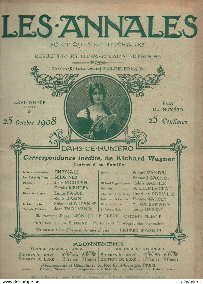 Les Annales Politiques Et Littéraires N°1322 Le Caractère De Richard Wagner - Partition Le Crépuscule Des Dieux De 1908 - 1900 - 1949