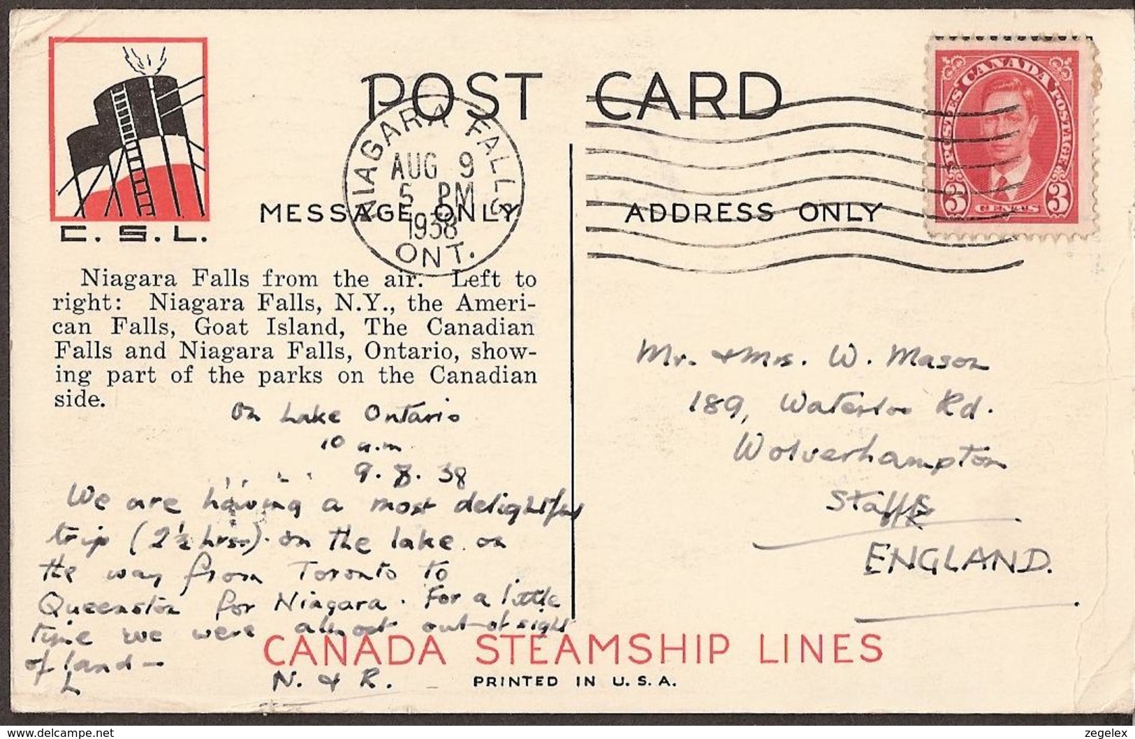 Niagara Falls - 1938 -Canada Steamship Lines - Chutes Du Niagara