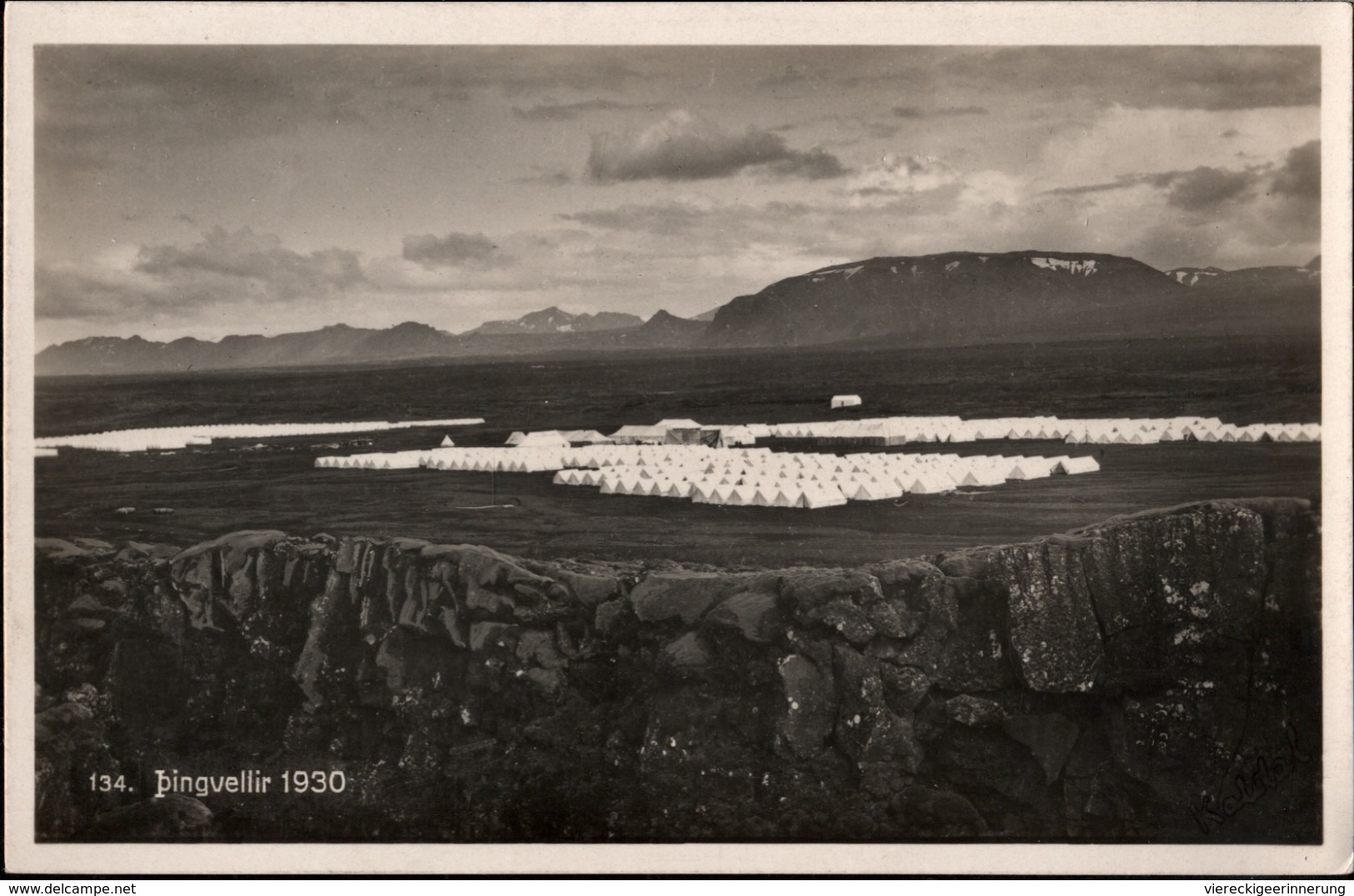 ! Alte Ansichtskarte Island, Iceland, Bingvellir, Zeltlager, 1930 - Island