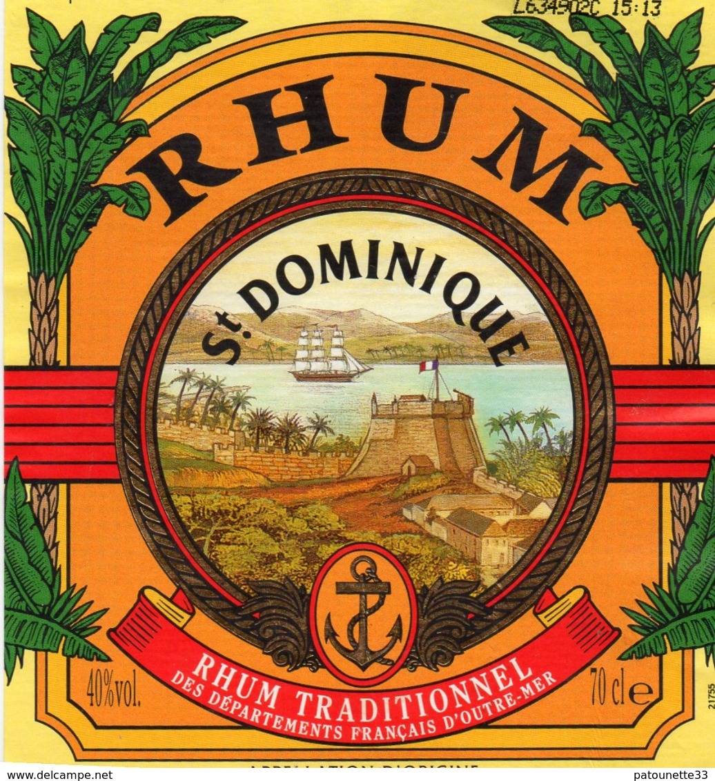 ETIQUETTE RHUM TRADITIONNEL ST DOMINIQUE DES DES DEPARTEMENTS FRANCAIS D' OUTRE MER 1L 40° - Rhum