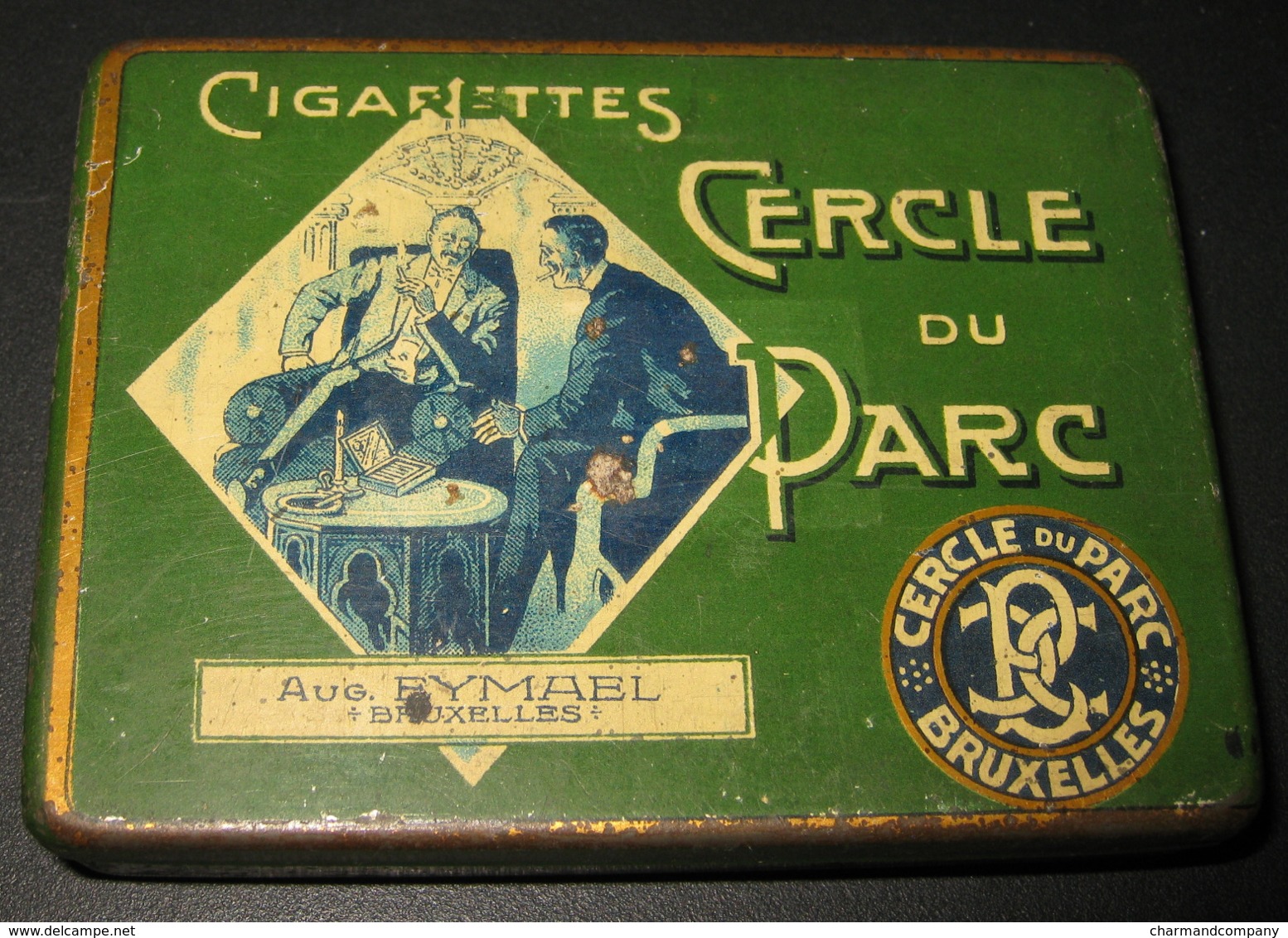 Antique Empty Cigarette Tin - Boîte Ancienne Cigarettes Cercle Du Parc - Aug. Eymael, Bruxelles / 5 Scans - Schnupftabakdosen (leer)