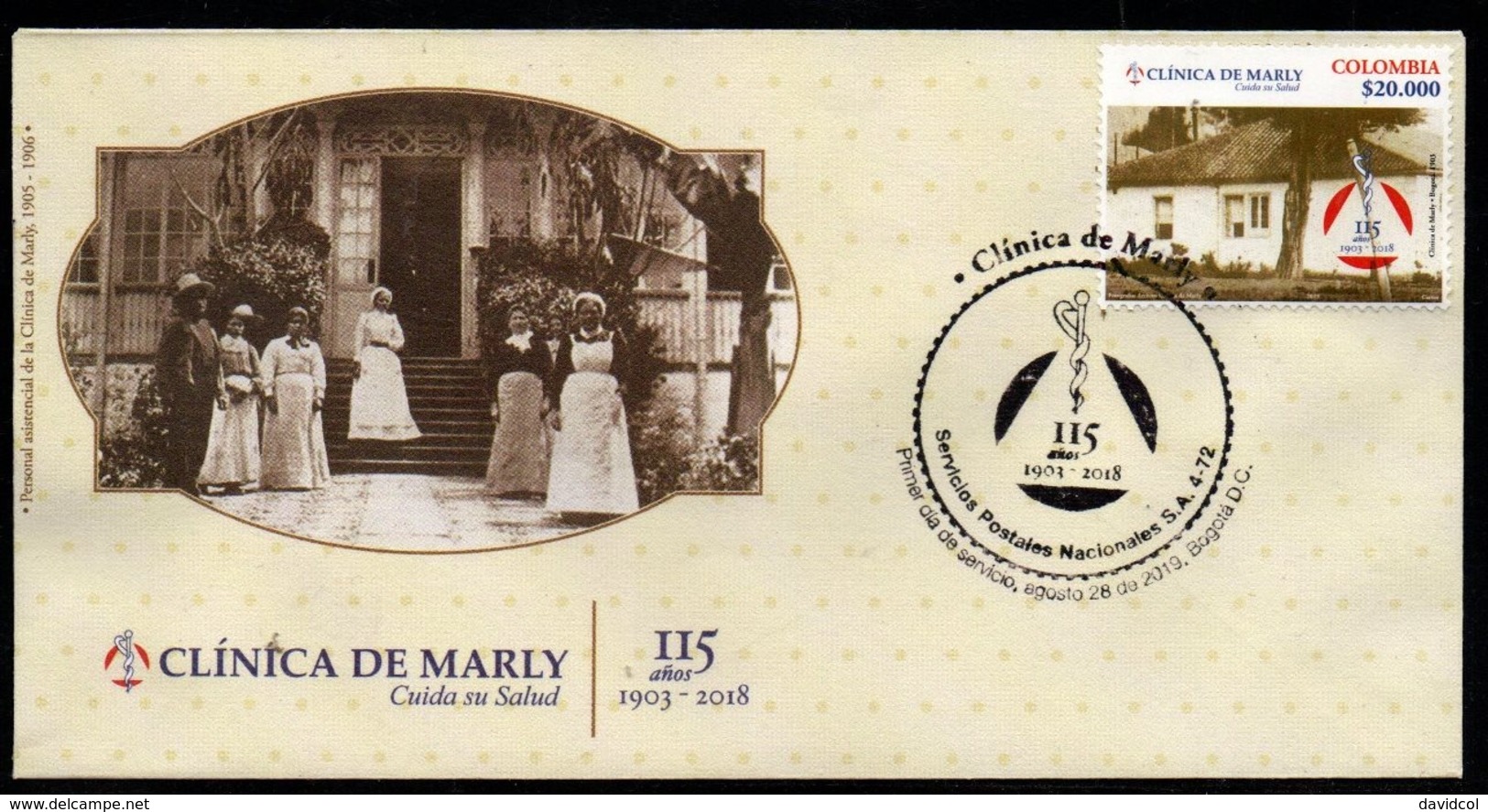 COLOMBIA- 2019 - FDC / SPD - MARLY'S HOSPITAL , 115 YEARS. - Colombia