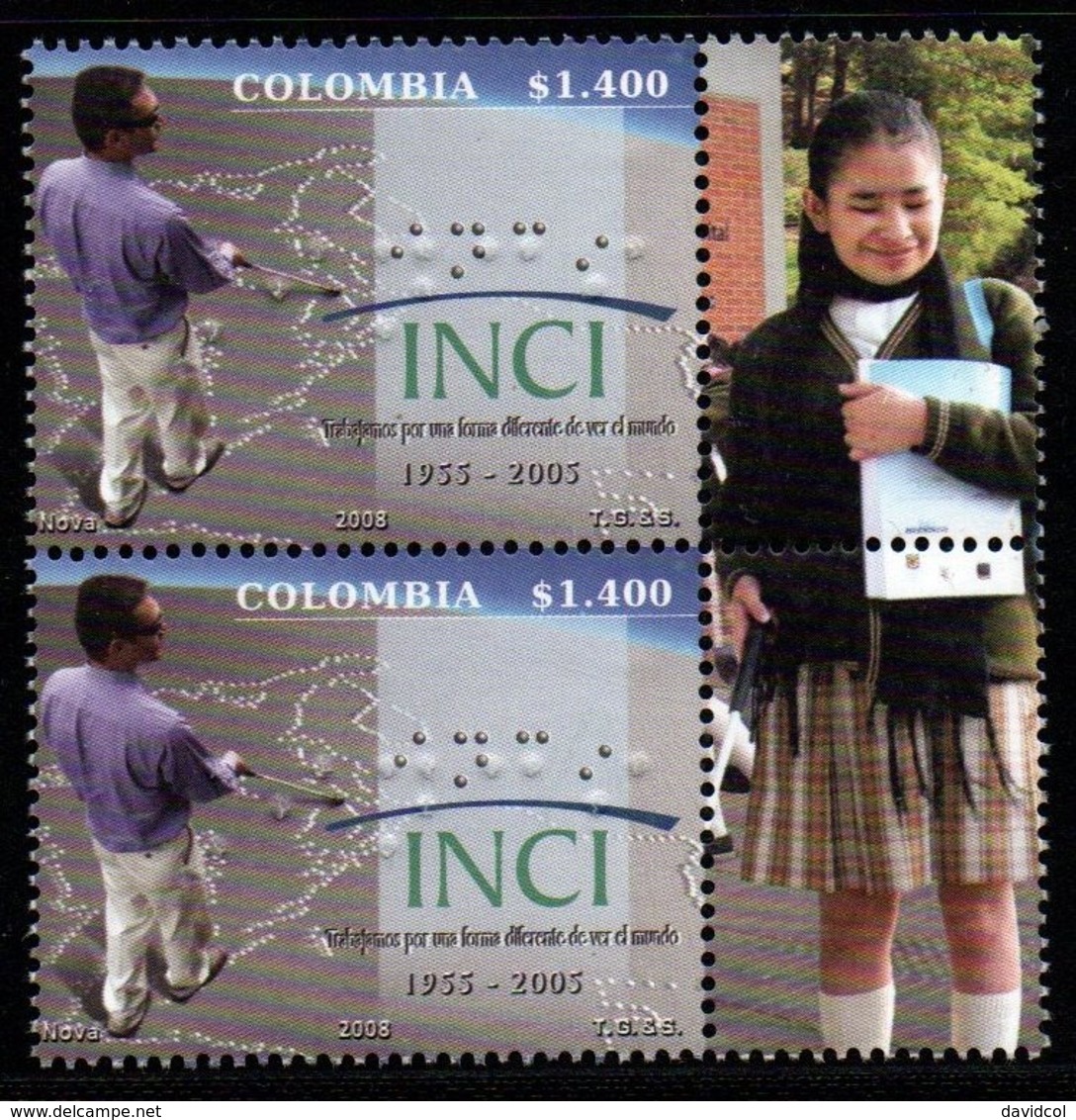 A104- COLOMBIA- KOLUMBIEN- 2008 - MNH - 50 YEARS OF THE NATIONAL INSTITUTE FOR THE BLIND. BRAILLE PRINTING- GIRL LABEL - Colombie